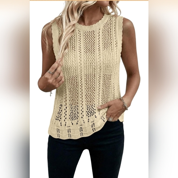 Tops - Crochet Knit Tank Top Sleeveless Sweater Vest Size L